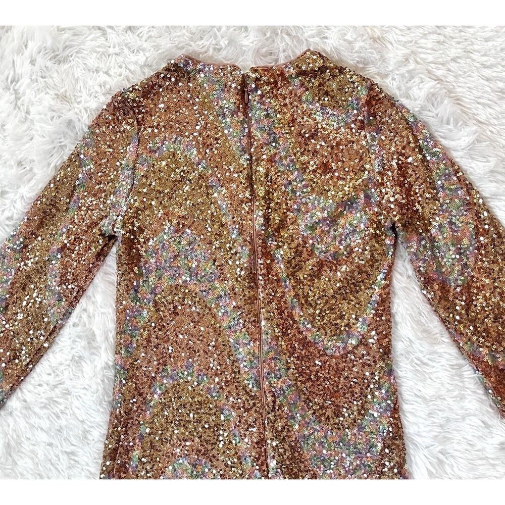 H&M Sequin Dress Mini Bodycon Sz XS Long Sleeve Festive Party Rose Pink Lined - Picture 5 of 9
